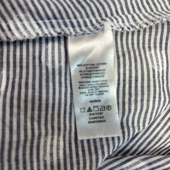 LOFT Wrap Top Medium Blue White Striped Polka Dot Short Sleeve Cotton Blouse - Picture 8 of 9